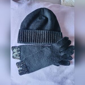 MICHAEL Michael Kors Black Wool and Sequin Gloves and Hat Set